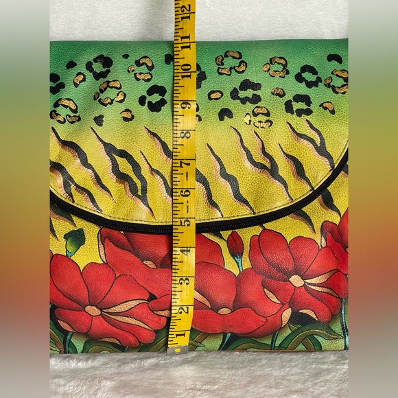 Anuschka hand-painted leather flap-over crossbody purse floral animal print - Picture 12 of 15